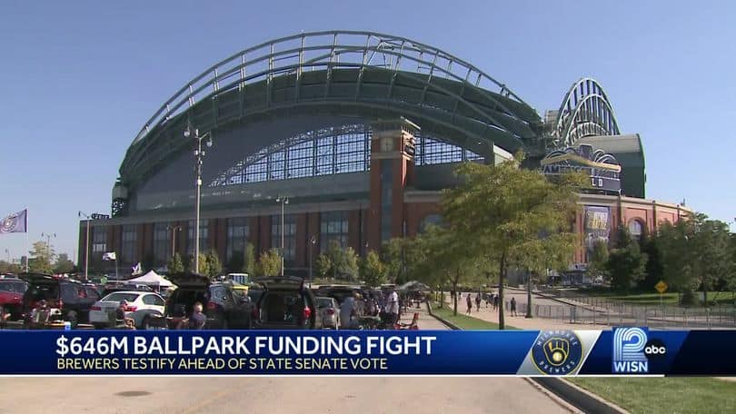 Stadium Exterior With Parking Lot And Crowd, Modern Sports Arena For Events And Games.