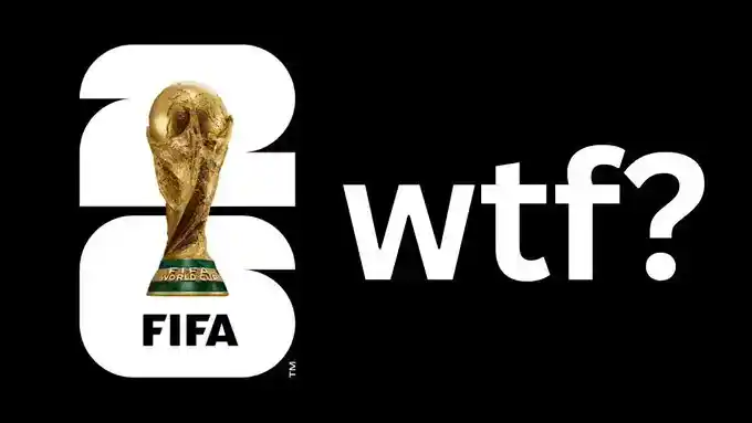 FIFA World Cup trophy with 'wtf?' text on black background.